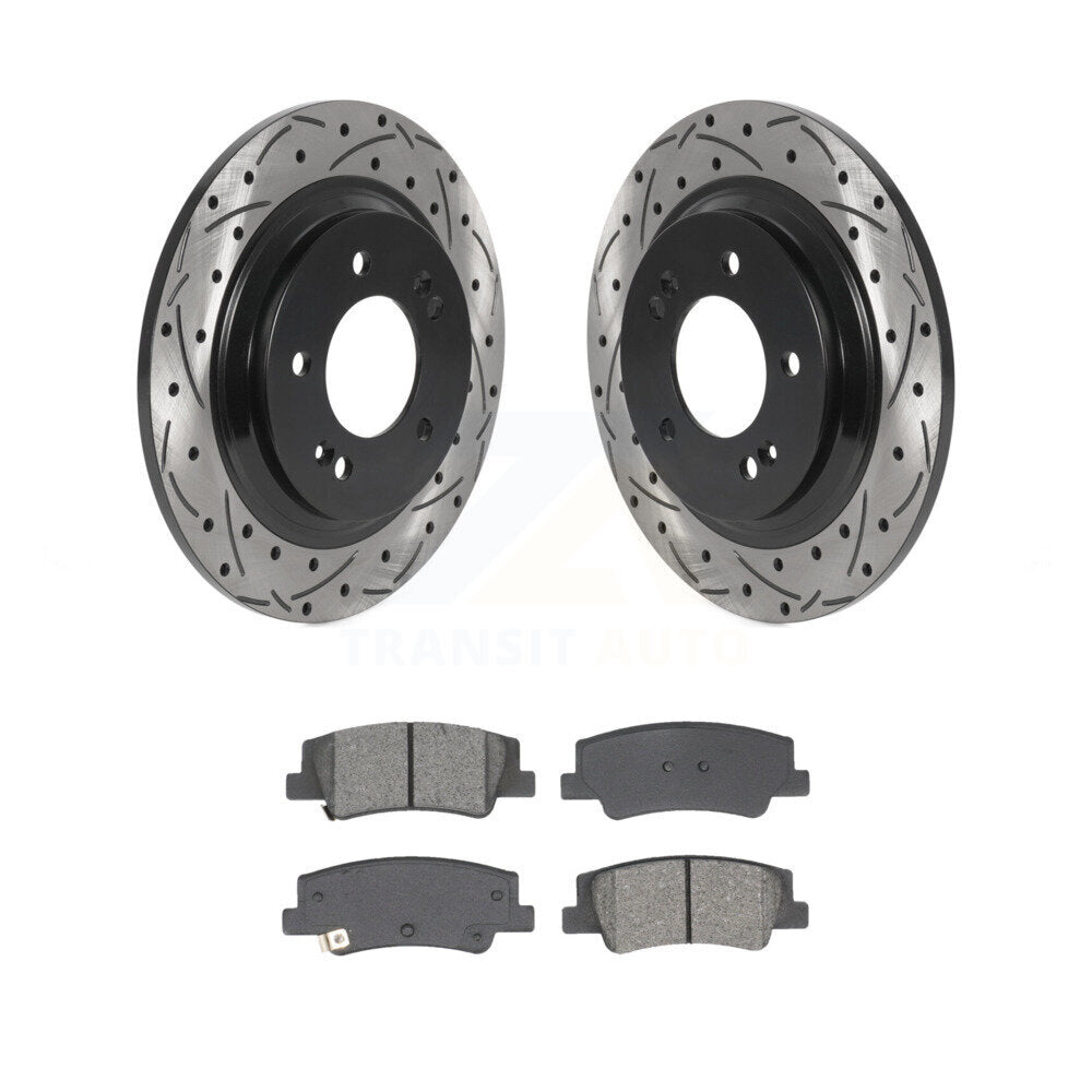 Drill Slot Brake Rotor Semi-Metallic Pad Rear Kit For Hyundai Sonata Kia Niro EV