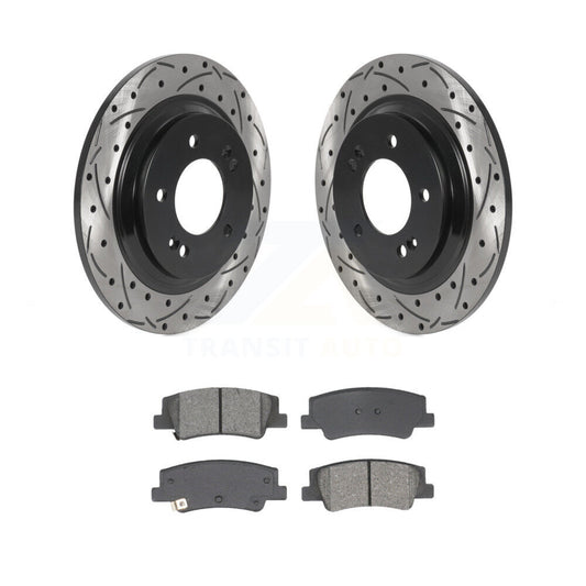 Drill Slot Brake Rotor Semi-Metallic Pad Rear Kit For Hyundai Sonata Kia Niro EV