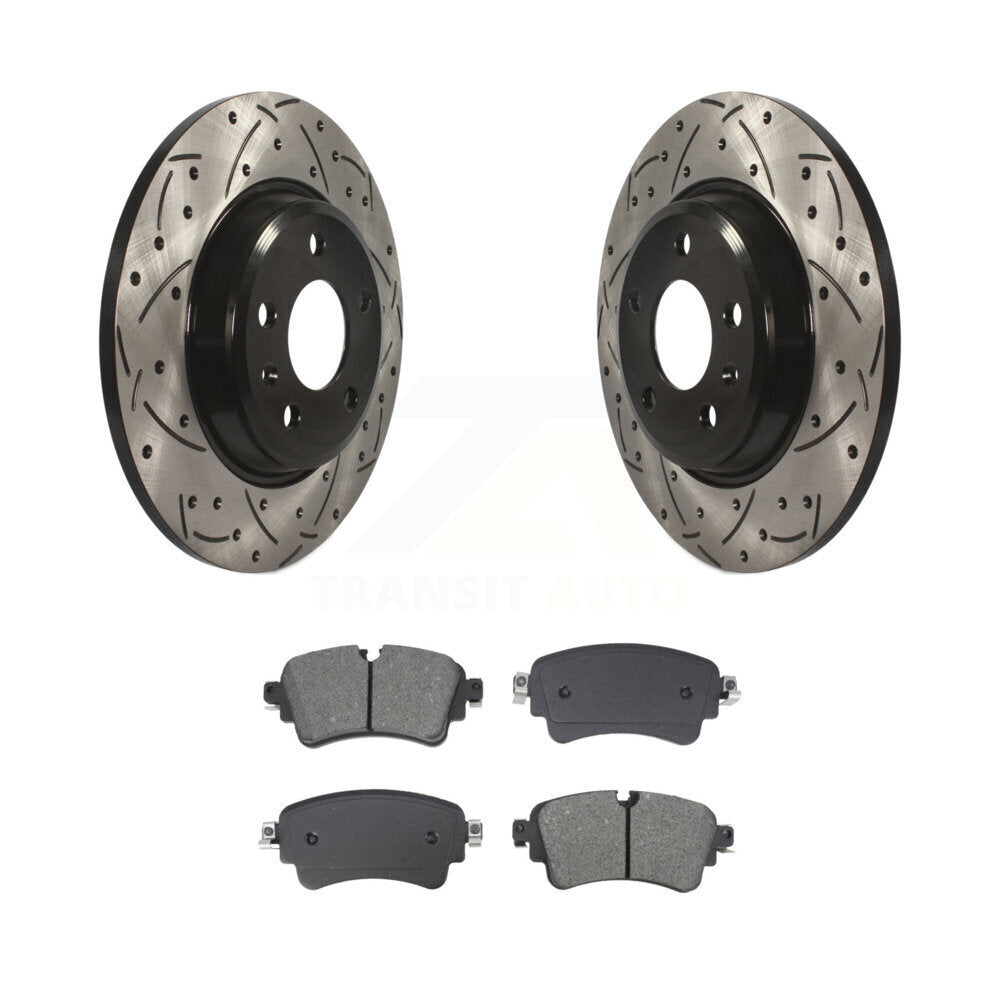 Drill Slot Brake Rotors Semi-Metallic Pad Rear Kit For 2017-2019 Audi A4 Quattro