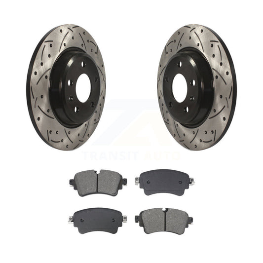 Drill Slot Brake Rotors Semi-Metallic Pad Rear Kit For 2017-2019 Audi A4 Quattro