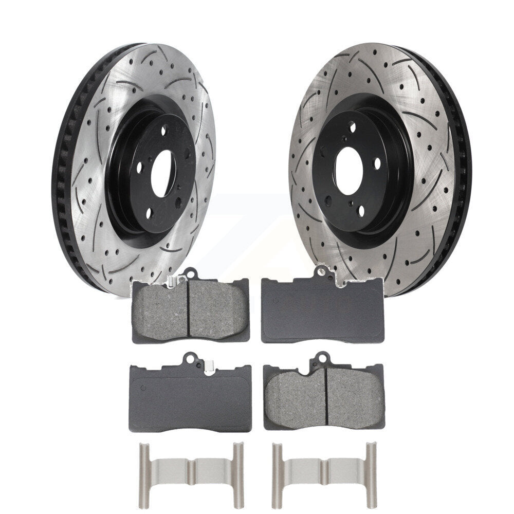 Drilled Slot Brake Rotor Semi-Metallic Pad Front Kit For Lexus IS300 IS350 GS350