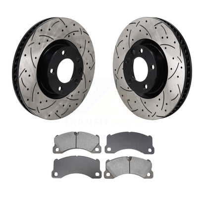 Drilled Slot Disc Brake Rotor Semi-Metallic Pad Front Kit For Volkswagen Touareg