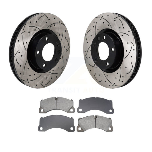 Drilled Slot Disc Brake Rotor Semi-Metallic Pad Front Kit For Volkswagen Touareg