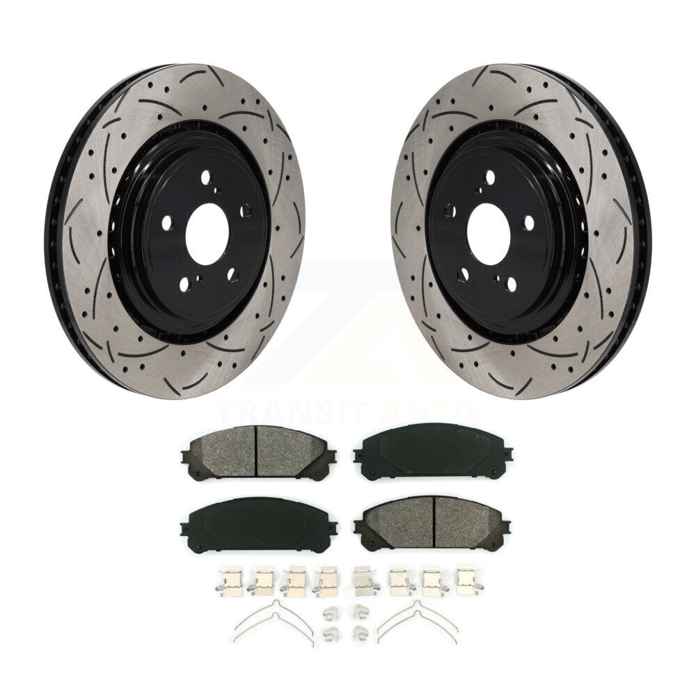 Drilled Slot Brake Rotor Semi-Metallic Pad Front Kit For 20-22 Toyota Highlander