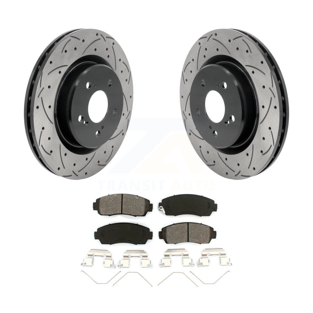Drill Slot Brake Rotors Semi-Metallic Pad Front Kit For 2021-2023 Acura TLX 2.0L