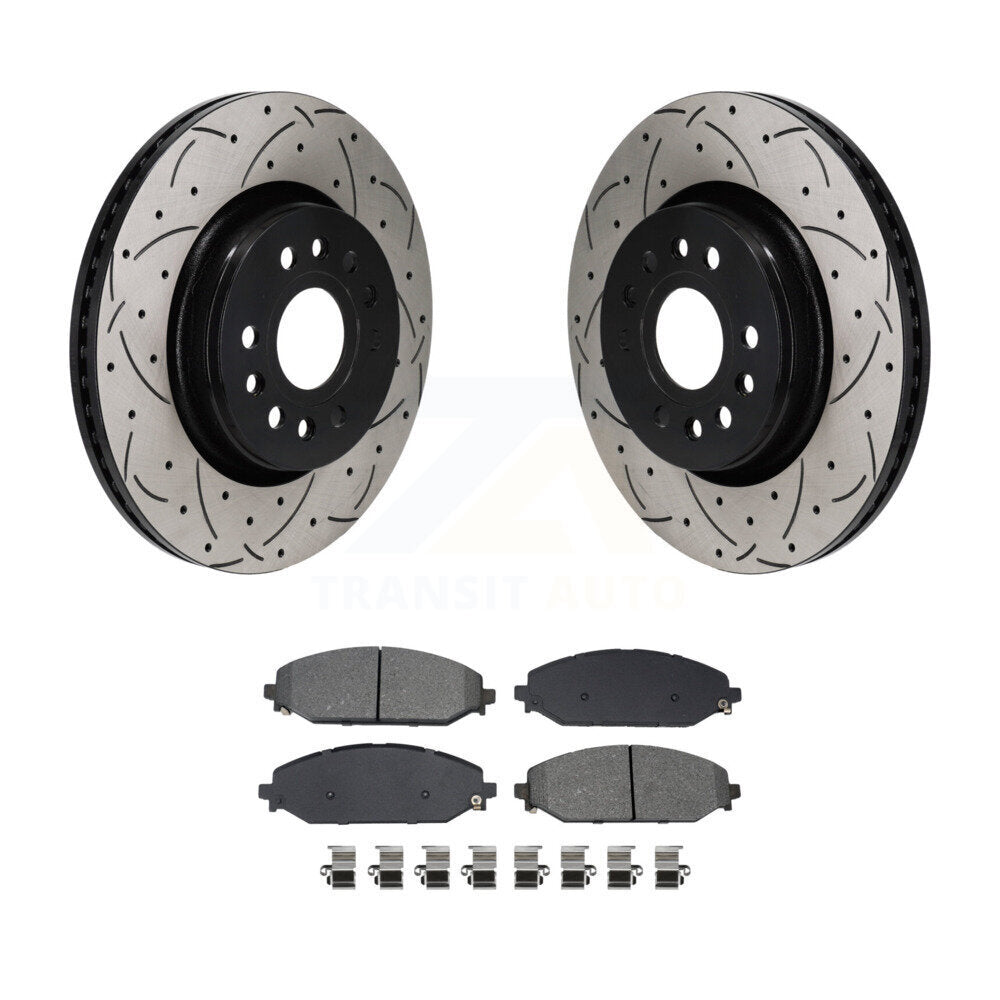 Drill Slot Brake Rotors Semi-Metallic Pad Front Kit For Ram 1500 Jeep Wagoneer L