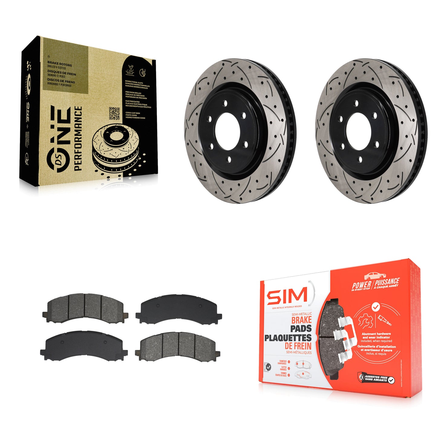 Drill Slot Brake Rotor Semi-Metallic Pad Front Kit For Ford F-150 Bronco Lincoln