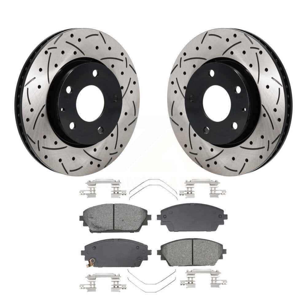 Drilled Slot Disc Brake Rotors Semi-Metallic Pad Front Kit For Mazda 3 Sport FWD