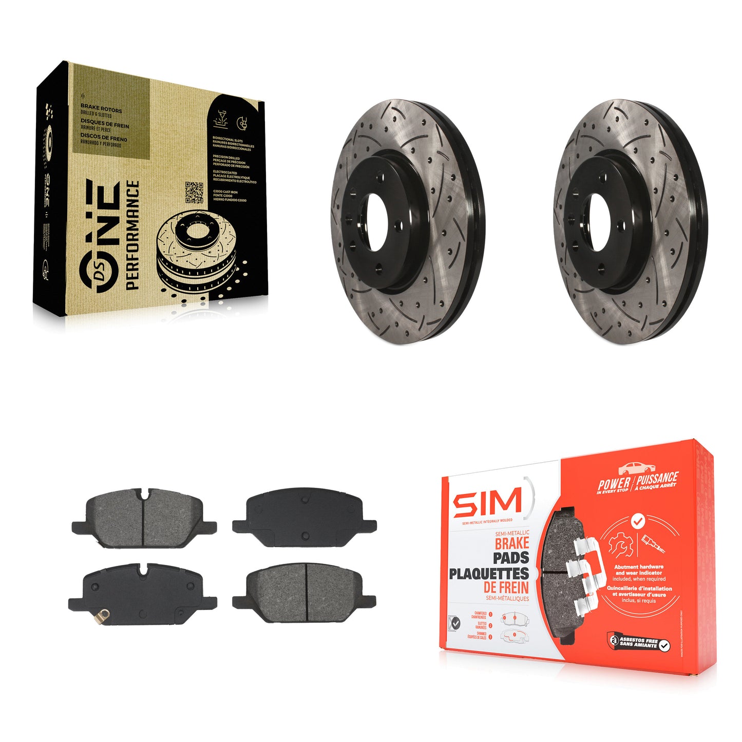 Coated Drilled Slot Disc Brake Rotor Semi-Metallic Pad Front Kit For GMC Terrain