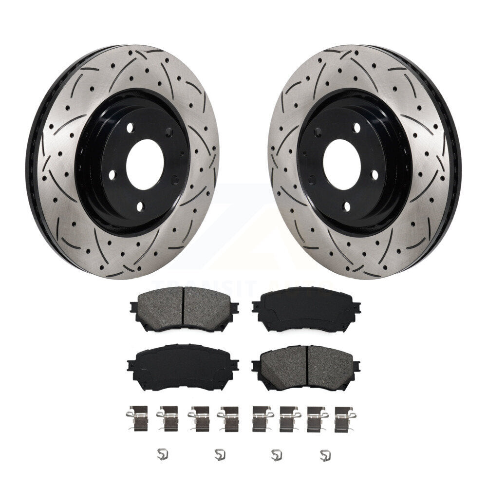 Drill Slot Brake Rotor Semi-Metallic Pad Front Kit For 2021 Mazda 6 Turbocharged