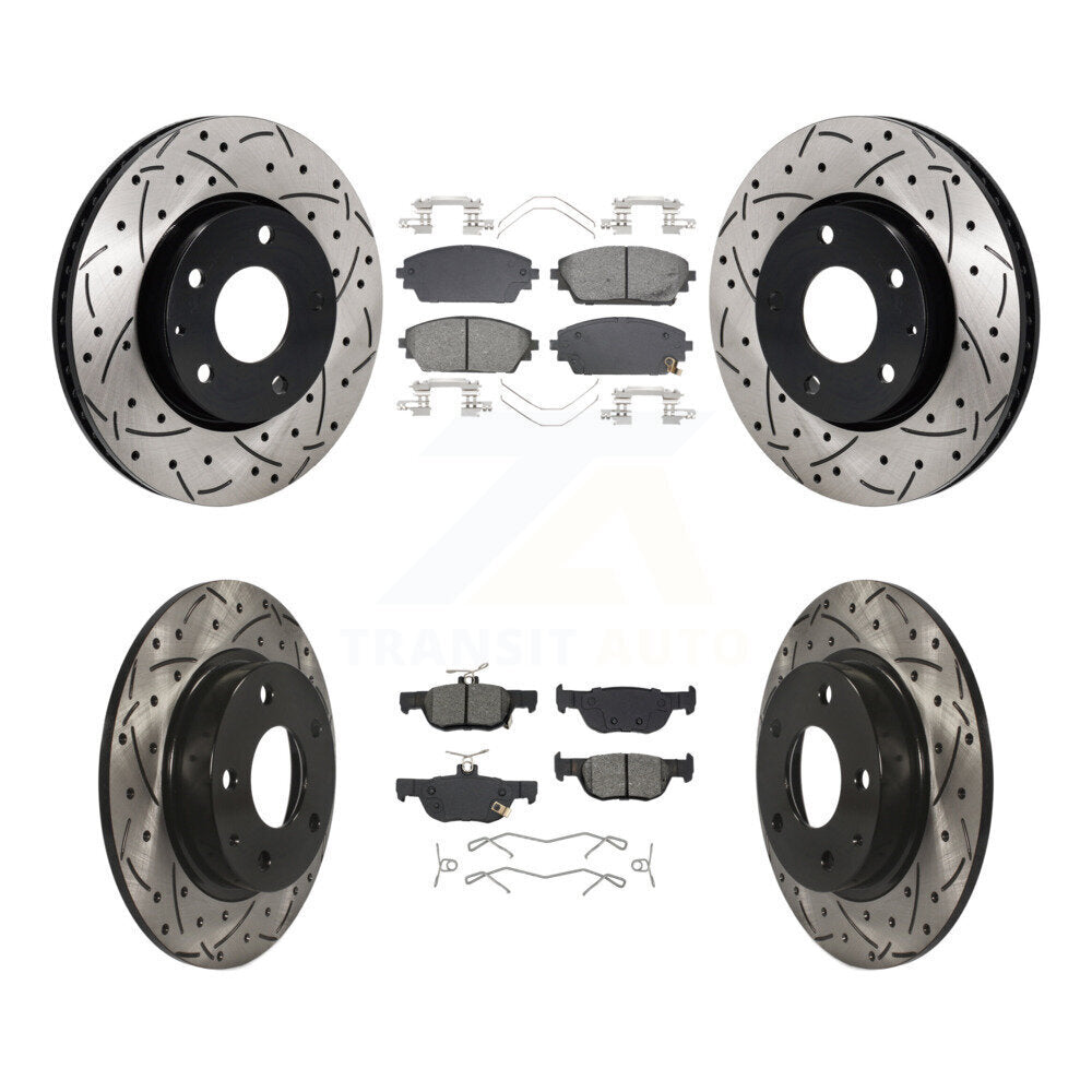 Drilled Slot Brake Rotors Semi-Metallic Pad Front Rear Kit For Mazda 3 Sport FWD