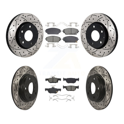 Drilled Slot Brake Rotors Semi-Metallic Pad Front Rear Kit For Mazda 3 Sport FWD
