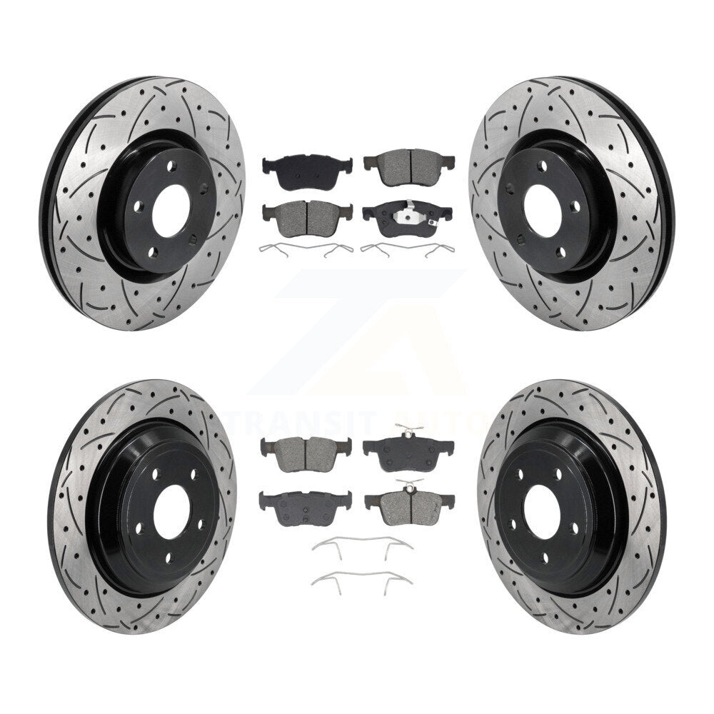 Drilled Slot Brake Rotor Semi-Metallic Pad Front Rear Kit For Ford Escape Bronco