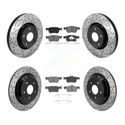 Drilled Slot Brake Rotor Semi-Metallic Pad Front Rear Kit For Ford Escape Bronco