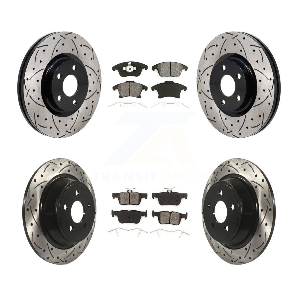 Drilled Slot Brake Rotor & Semi-Metallic Pad Front Rear Kit For Lincoln MKZ 2.0L