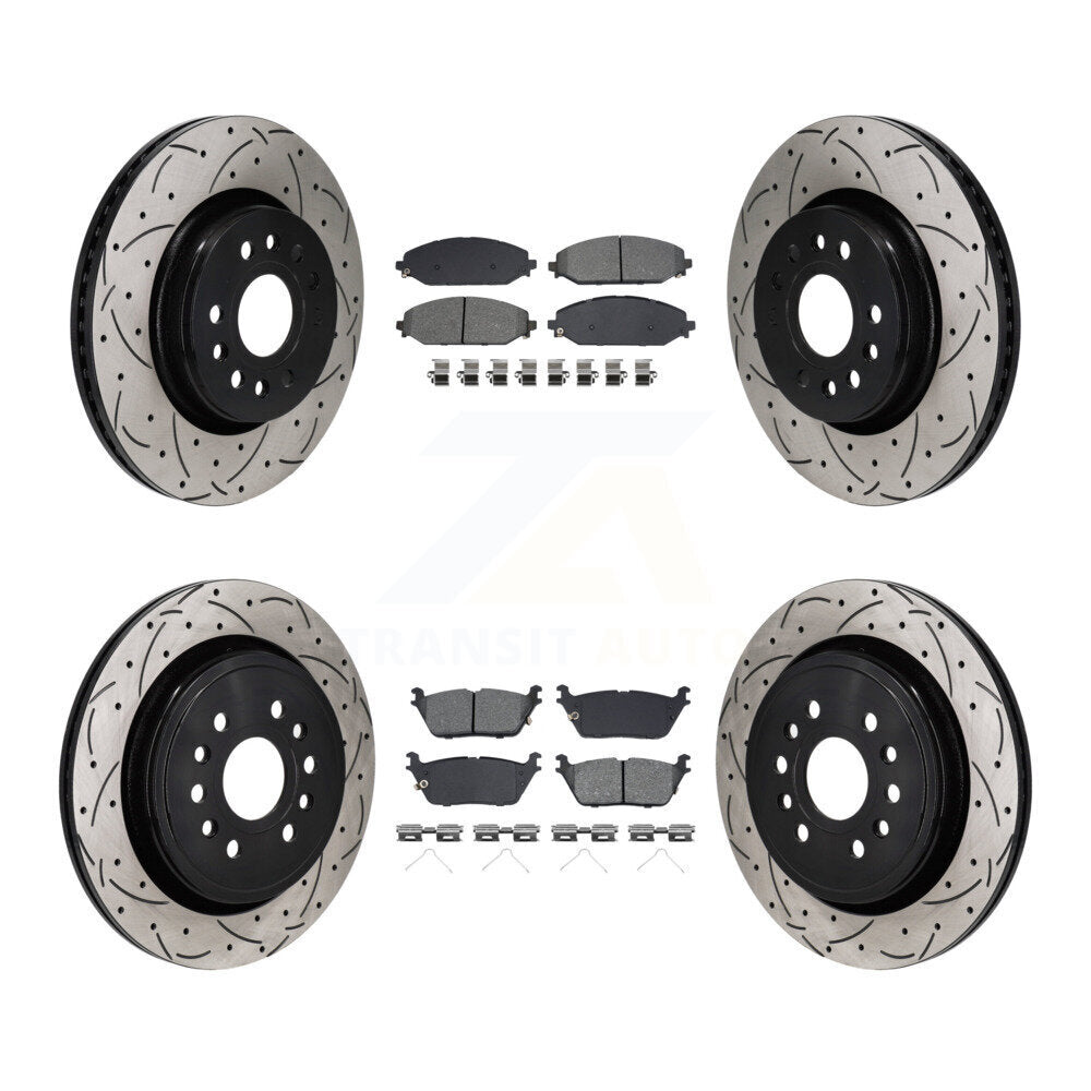 Drill Slot Brake Rotors Semi-Metallic Pad Front Rear Kit For Ram 1500 Jeep Grand