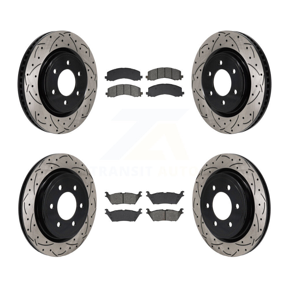 Drilled Slot Brake Rotor Semi-Metallic Pad Front Rear Kit For Ford F-150 Lincoln