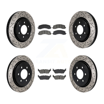 Drilled Slot Brake Rotor Semi-Metallic Pad Front Rear Kit For Ford F-150 Lincoln