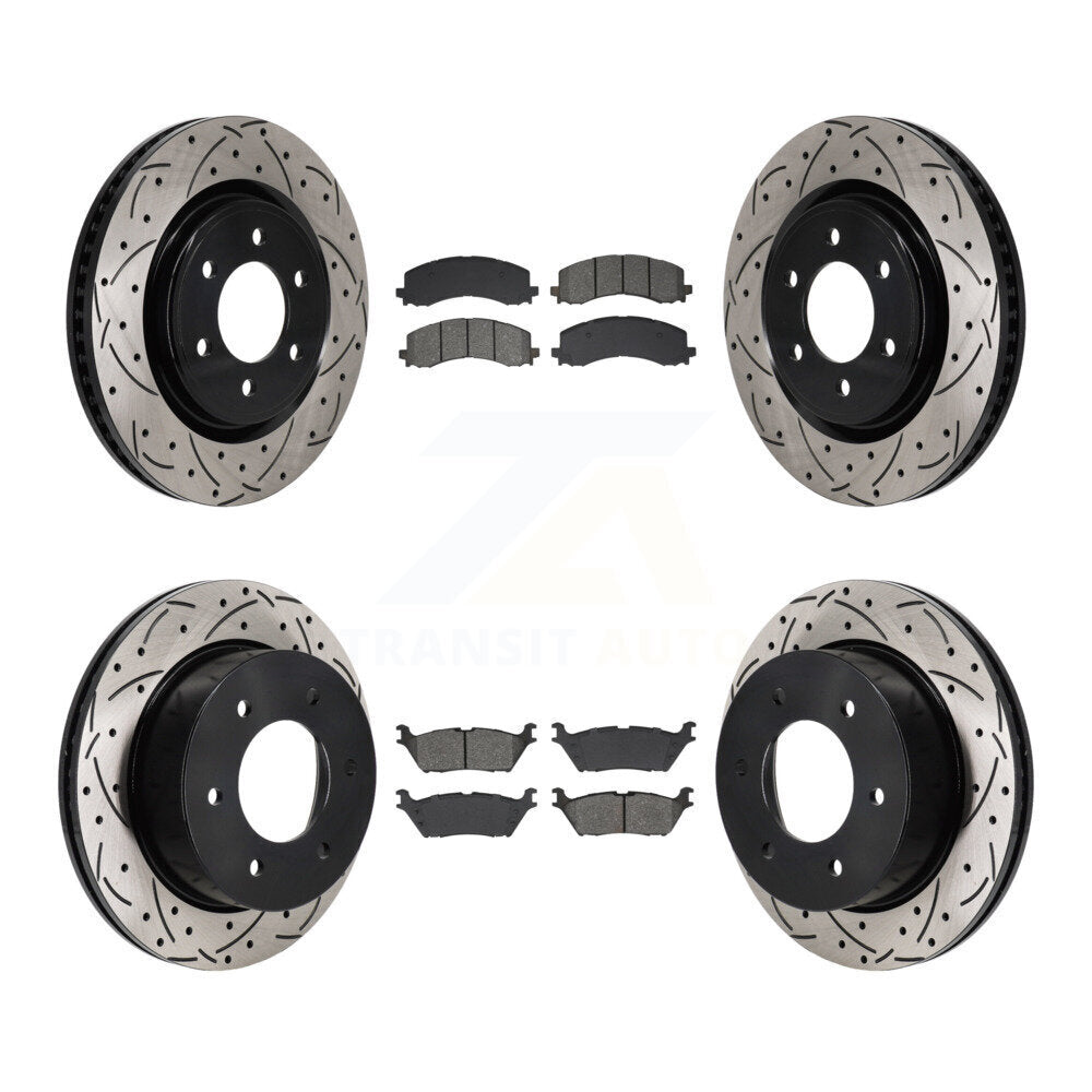 Drilled Slot Brake Rotor & Semi-Metallic Pad Front Rear Kit For Ford Bronco 3.0L