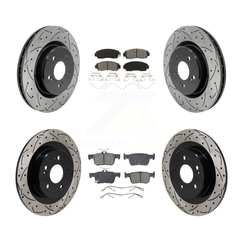 Drill Slot Brake Rotor Semi-Metallic Pad Front Rear Kit For 21-23 Acura TLX 2.0L