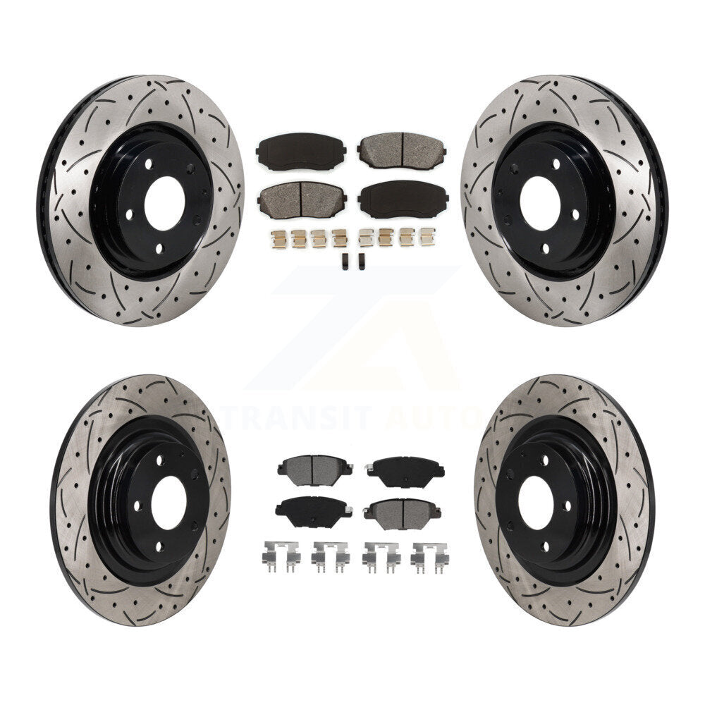 Drill Slot Brake Rotor Semi-Metallic Pad Front Rear Kit For 2016-2023 Mazda CX-9