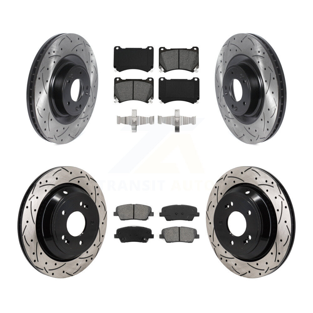 Drilled Slot Brake Rotor Semi-Metallic Pad Front Rear Kit For 2011 Hyundai Equus