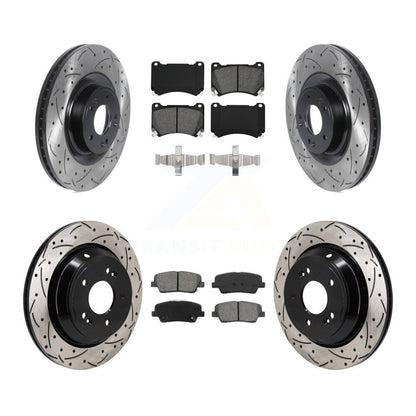 Drilled Slot Brake Rotor Semi-Metallic Pad Front Rear Kit For 2011 Hyundai Equus