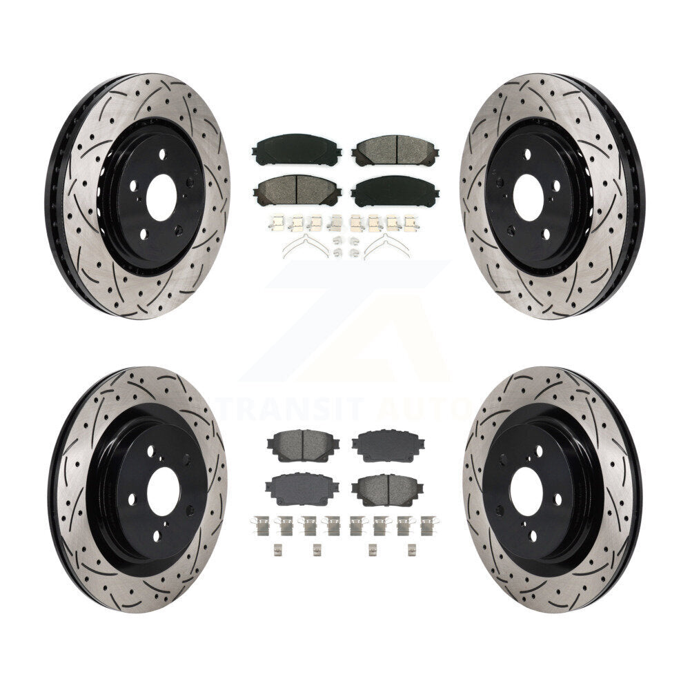 Drilled Slot Brake Rotor Semi-Metallic Pad Front Rear Kit For Toyota Sienna RAV4