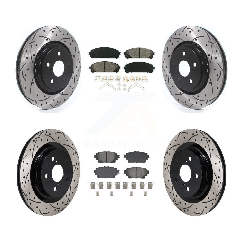 Drilled Slot Brake Rotor Semi-Metallic Pad Front Rear Kit For Lexus NX350h NX350