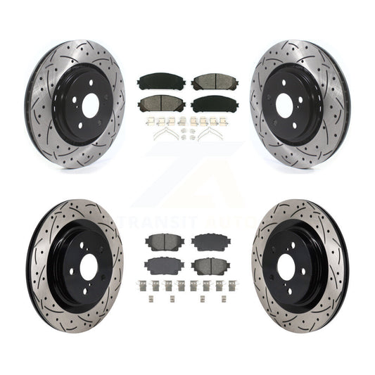 Drilled Slot Brake Rotor Semi-Metallic Pad Front Rear Kit For Lexus NX350h NX350