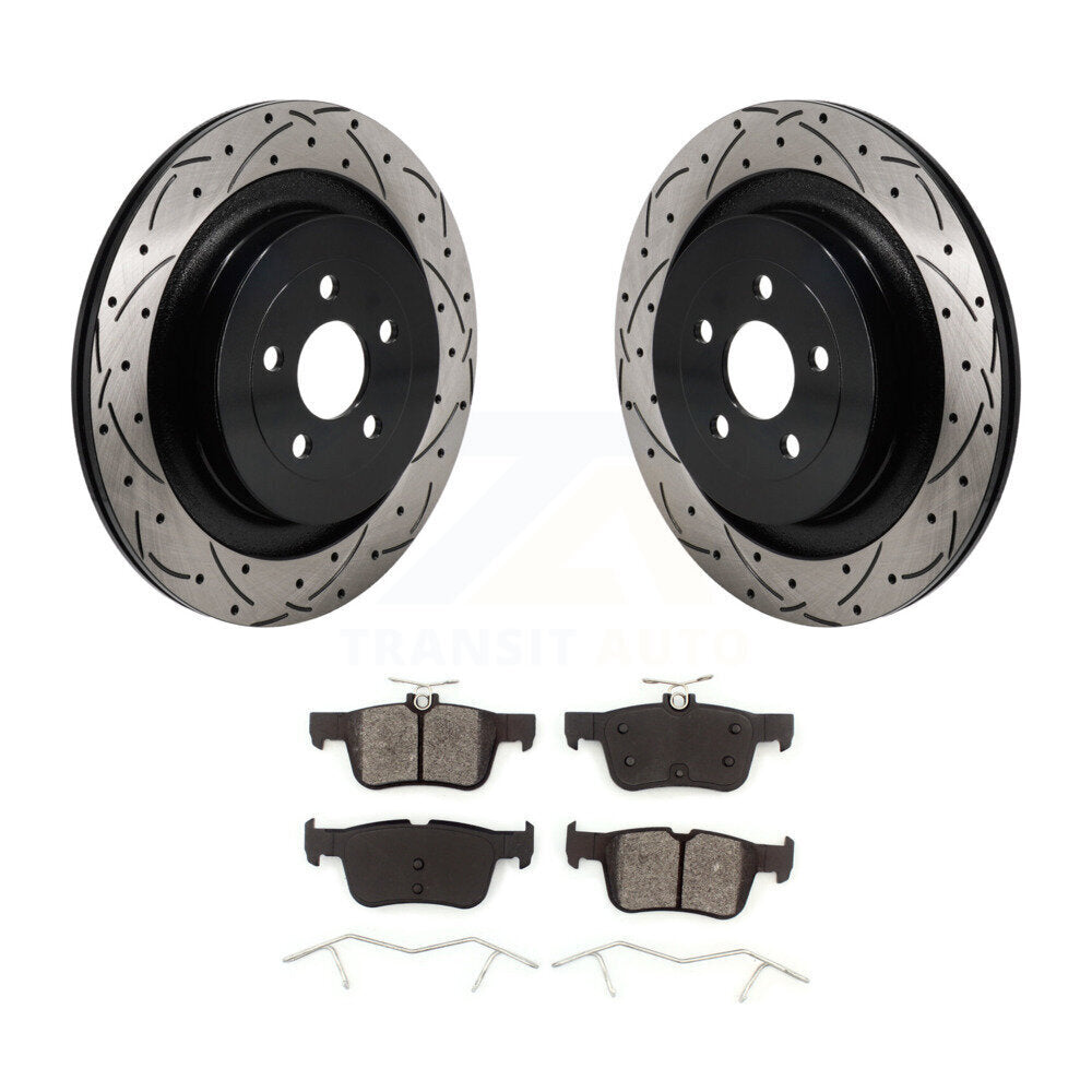 Drill Slot Brake Rotor Semi-Metallic Pad Rear Kit For Ford Edge Lincoln Nautilus
