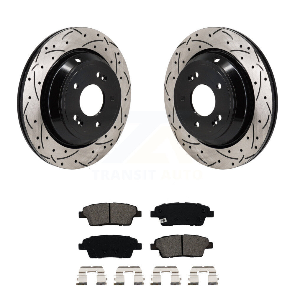 Drilled Slot Disc Brake Rotors Semi-Metallic Pad Rear Kit For 2015 Kia K900 3.8L