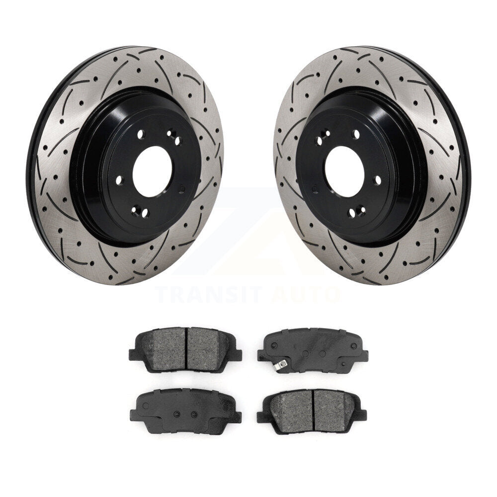 Drilled Slot Brake Rotors Semi-Metallic Pad Rear Kit For Genesis G70 Kia Stinger