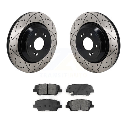 Drilled Slot Brake Rotors Semi-Metallic Pad Rear Kit For Genesis G70 Kia Stinger