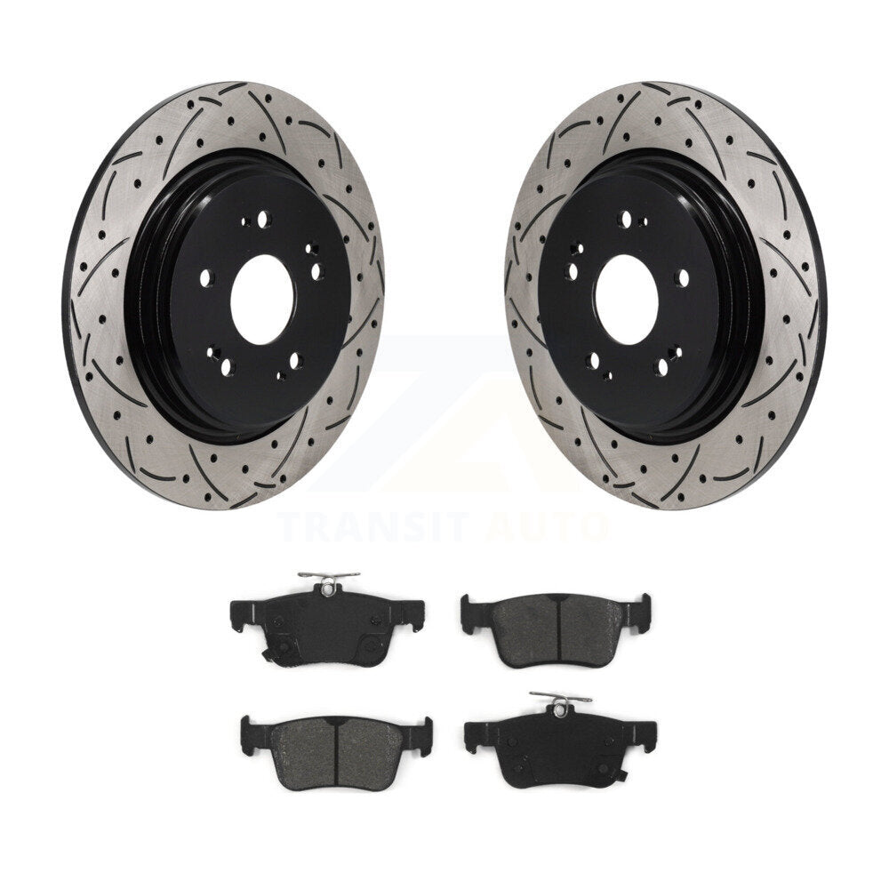Drilled Slot Disc Brake Rotor Semi-Metallic Pad Rear Kit For 2019-2021 Acura RDX