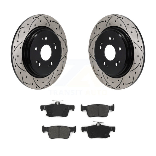 Drilled Slot Disc Brake Rotor Semi-Metallic Pad Rear Kit For 2019-2021 Acura RDX