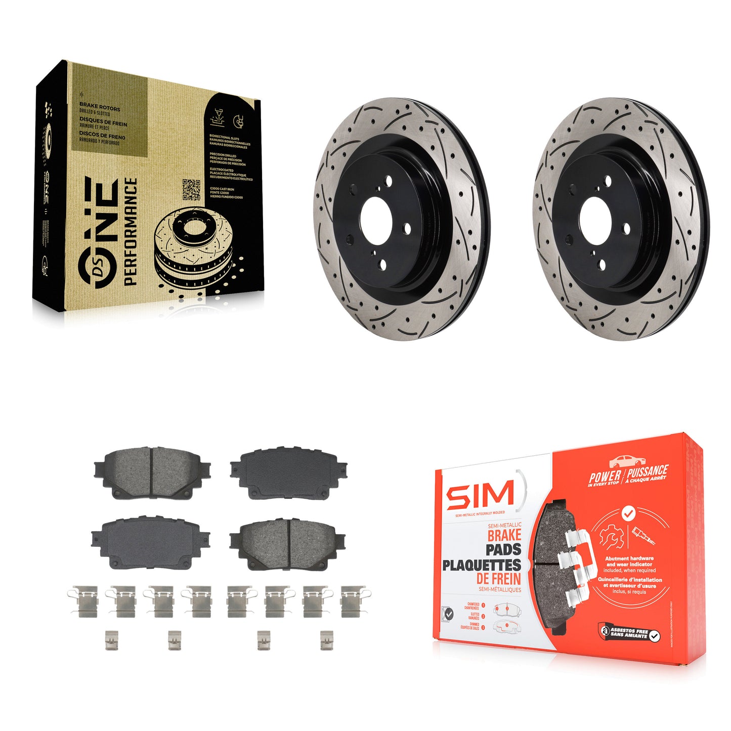 Drilled Slot Brake Rotor Semi-Metallic Pad Rear Kit For Toyota Sienna Lexus RAV4
