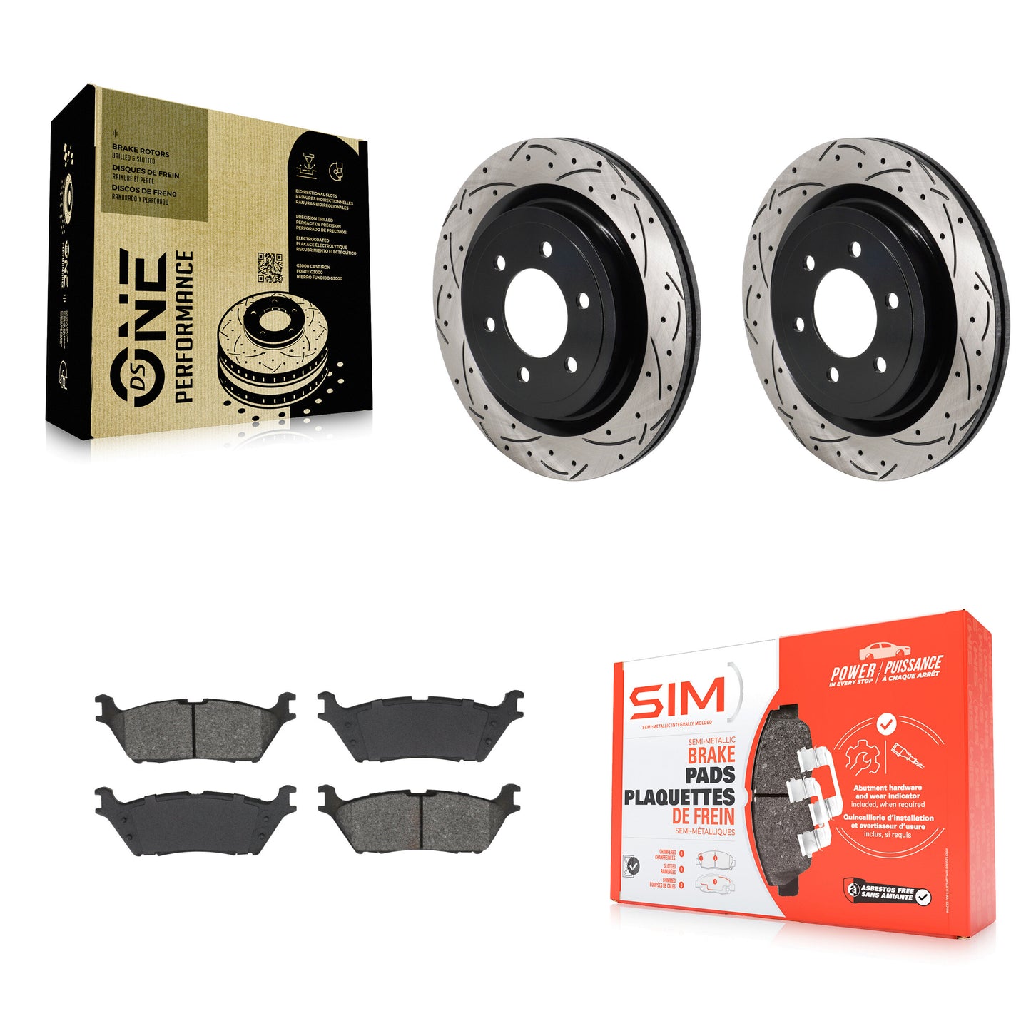 Drill Slot Disc Brake Rotors Semi-Metallic Pad Rear Kit For Ford F-150 Lightning