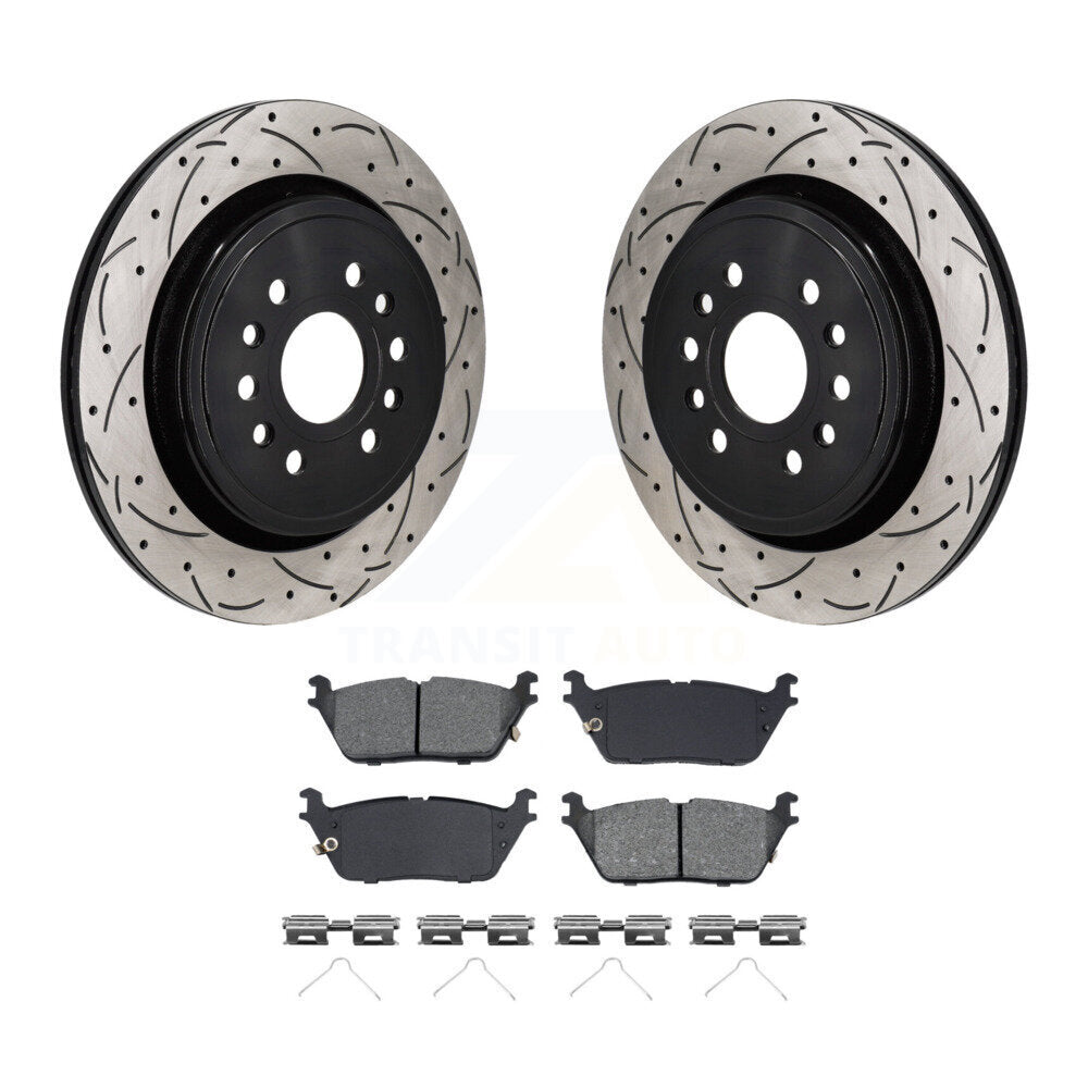 Drilled Slot Brake Rotor Semi-Metallic Pad Rear Kit For Ram 1500 Jeep Wagoneer L
