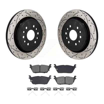Drilled Slot Brake Rotor Semi-Metallic Pad Rear Kit For Ram 1500 Jeep Wagoneer L