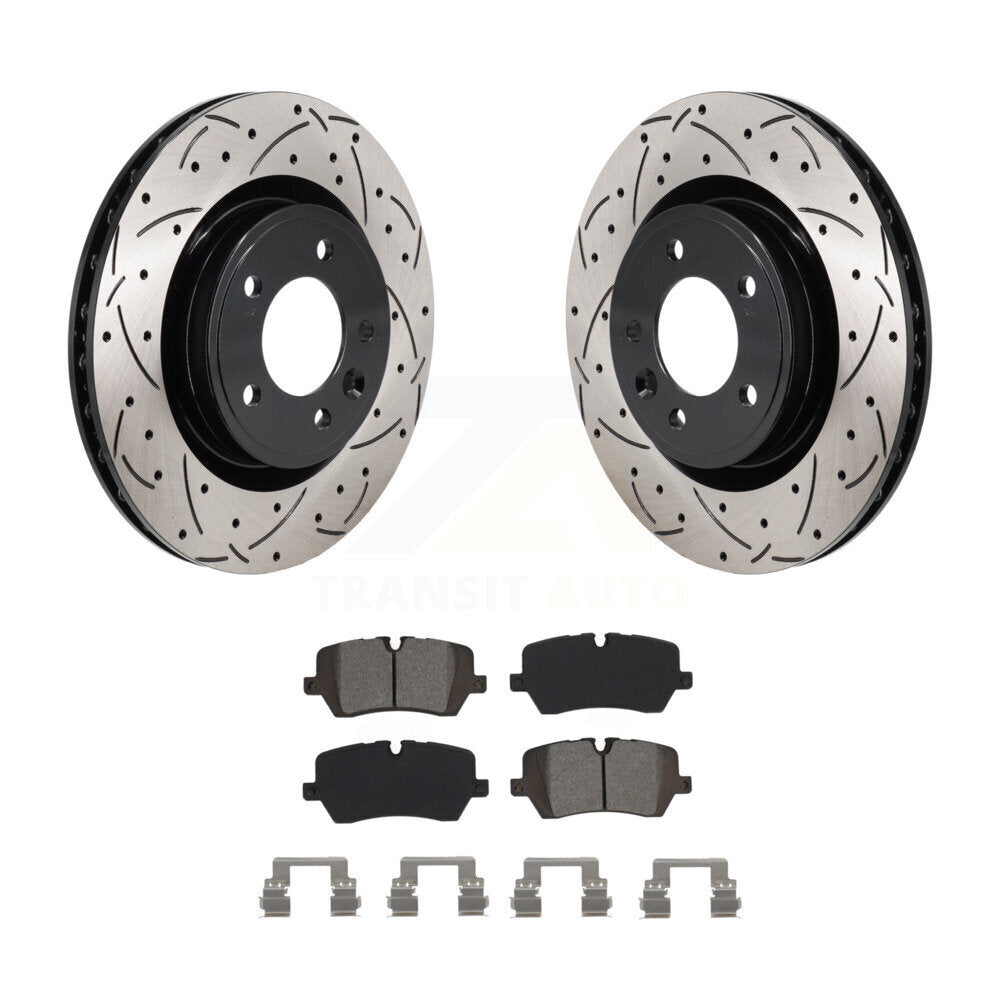 Drill Slot Brake Rotor Semi-Metallic Pad Rear Kit For Land Rover Discovery Range