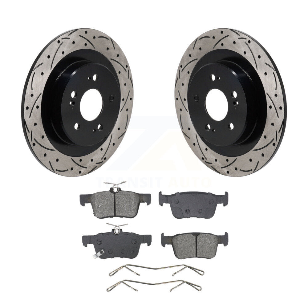 Drilled Slot Disc Brake Rotor Semi-Metallic Pad Rear Kit For 2021-2023 Acura TLX