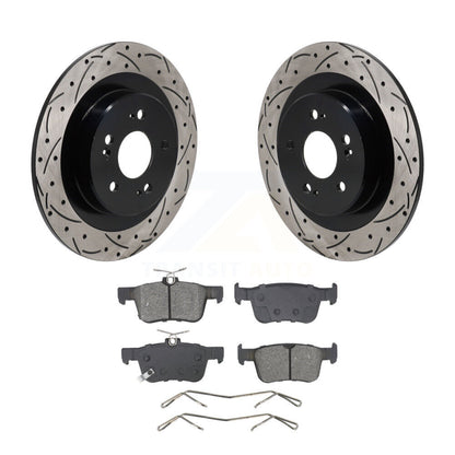 Drilled Slot Disc Brake Rotor Semi-Metallic Pad Rear Kit For 2021-2023 Acura TLX