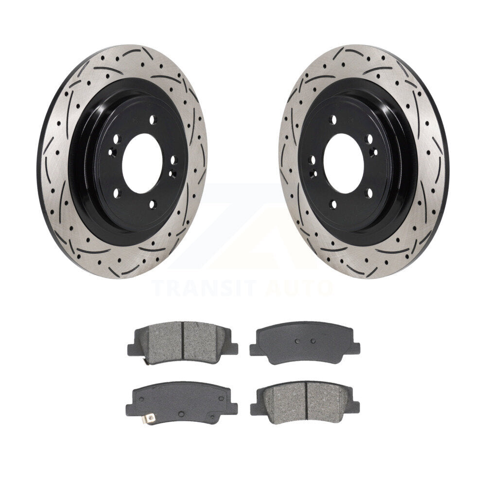 Drilled Slot Disc Brake Rotors Semi-Metallic Pad Rear Kit For Hyundai Tucson Kia