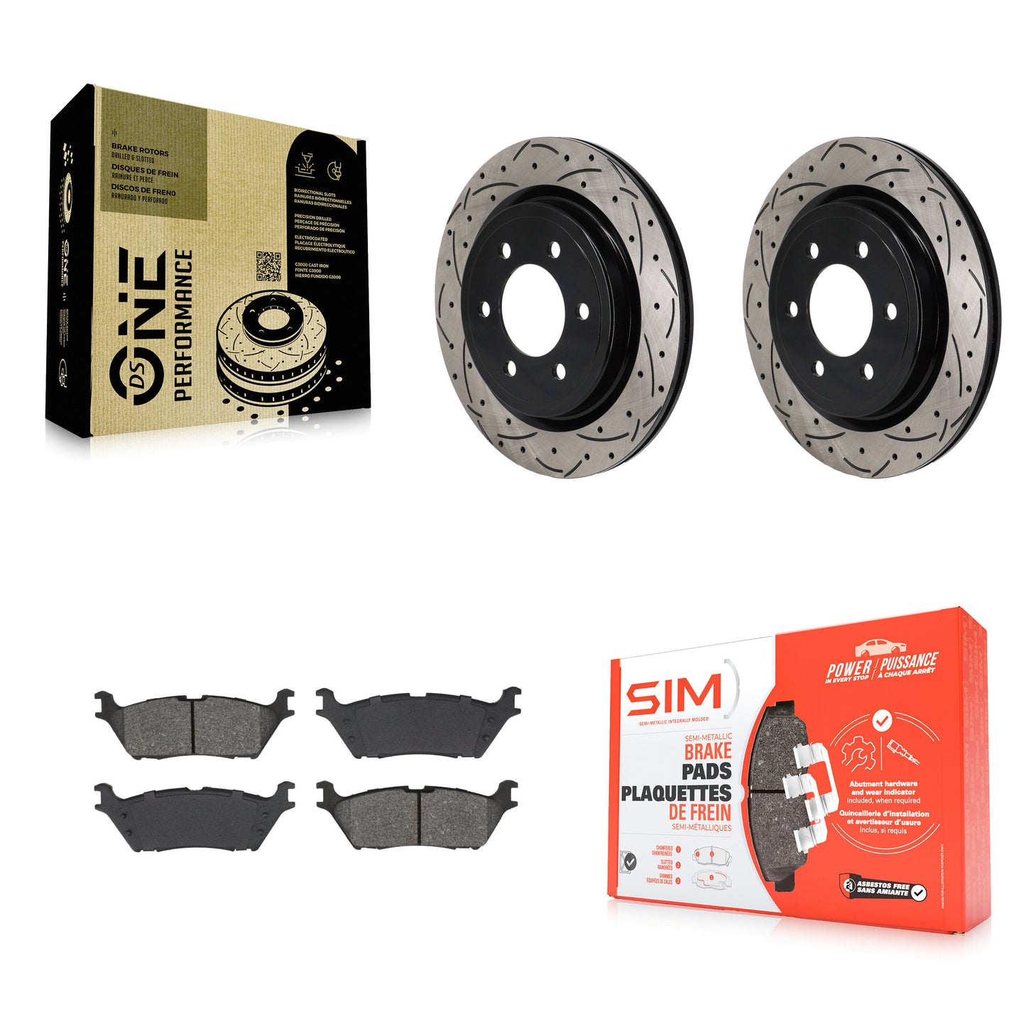 Drill Slot Disc Brake Rotors Semi-Metallic Pad Rear Kit For Ford F-150 Lightning