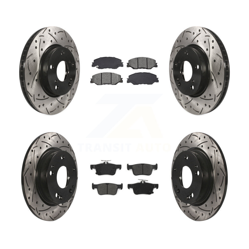 Drilled Slot Disc Brake Rotor & Semi-Metallic Pad Front Rear Kit For Honda Civic