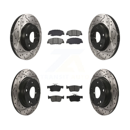 Drilled Slot Disc Brake Rotor & Semi-Metallic Pad Front Rear Kit For Honda Civic