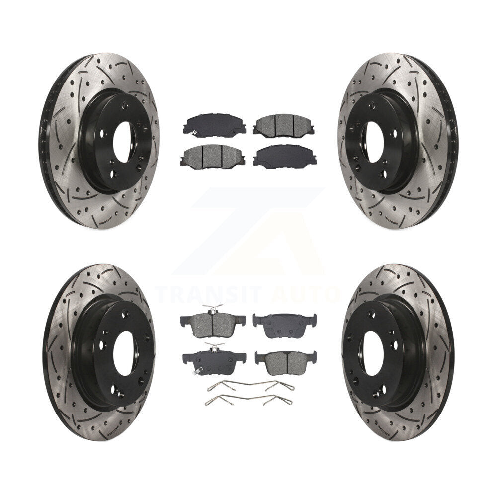 Drill Slot Brake Rotors Semi-Metallic Pad Front Rear Kit For 19-22 Honda Insight
