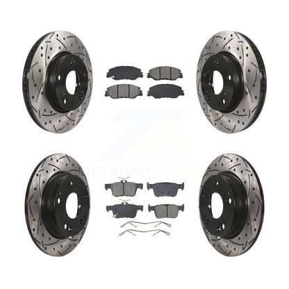Drill Slot Brake Rotors Semi-Metallic Pad Front Rear Kit For 19-22 Honda Insight