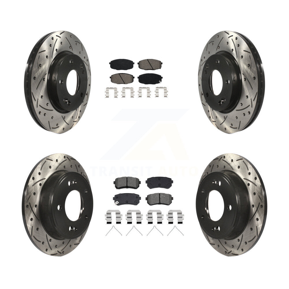 Drilled Slot Brake Rotor & Semi-Metallic Pad Front Rear Kit For Hyundai Kona Kia